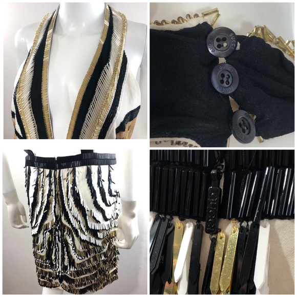 GUCCI • RARE! Runway Bead Fringe Deco Gold Dress - Picture 10 of 16